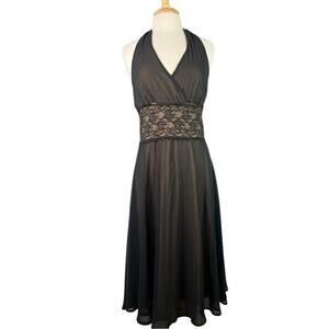 Vintage Y2K Whimsigoth Halter Dress Womens 12 Black Semi Sheer Fairy Grunge
